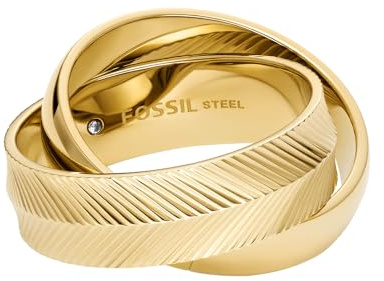 Fossil Bague pour femme Harlow Interlocking gauche en acier inoxydable doré JF048067108, Acier inoxydable, Aucune pierre précieuse