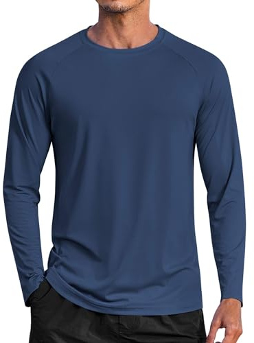 COOFANDY Mens Long Sleeve Sun Protection Shirts Quick Dry Swim Shirt Lightweight Athletic Running Basic Tee Navy