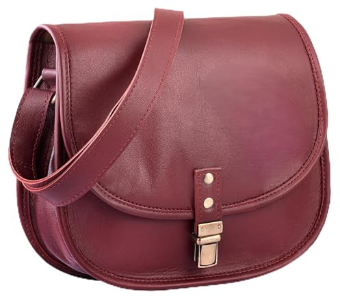 Urban Leather Saddle Shoulder Crossbody Bolsos para Mujer Vintage Hecho a Mano Cuero Genuino Bolso Bolso de Mano para Mujer Sling Cross Body Alforja Alforja Monederos 25,4 cm Borgoña