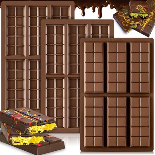 Vautvis 3 Stampo per Cioccolato Silicone, Stampo per Cioccolato Profondo, Stampo Antiaderente per Cioccolatini per Alimenti, Stampi Cioccolatini per Riempire Barrette di Cioccolato al Pistacchio