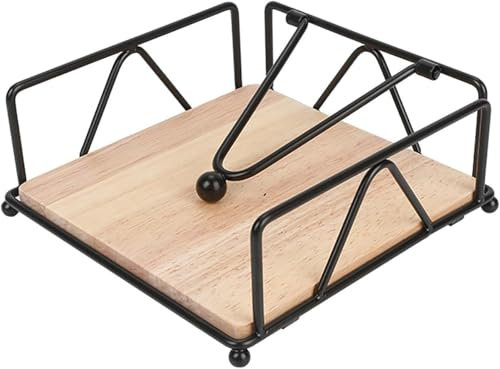 Servilletero, servilletero de madera, servilletero de metal (cuadrado), soporte de servilleta de madera, adecuado para restaurantes, cafeterías y otros lugares