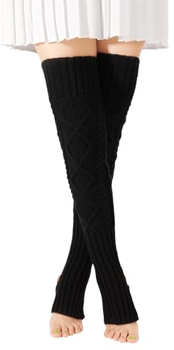 FGFD&OU Calze al ginocchio da donna a maglia calze sopra il ginocchio spesse e calde termiche calze natalizie lunghe per donne (Nero)