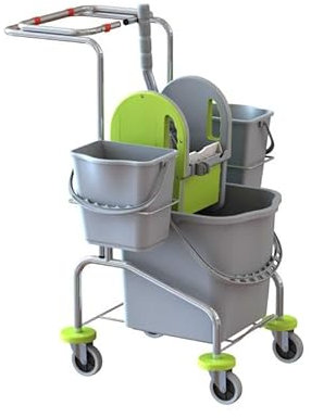Carrello Pulizie Professionale, Grigio e Verde Lime, 4 Ruote Girevoli,