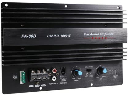 Pqahffowr Förstärkare med hög effekt för billjud 12V 1000W basförstärkare kraftfull subwoofer PA-80D