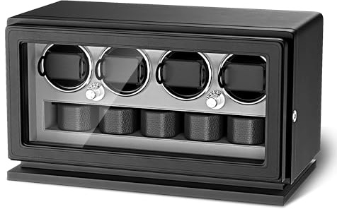 TWIXSTAR Watch Winder,2-in-1 Compact Key Lock Watch Winder for 4 Automatic Watches with 4 Rotating Modes,Micro Fiber Leather,Adjustable Watch Pillow,Quiet Motor and White Light for Man and Women,Grey
