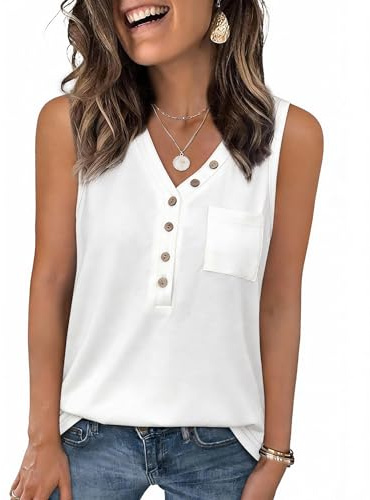 Aottori Haut sans Manches Femme Col V Basique Couleur Unie Blanc L