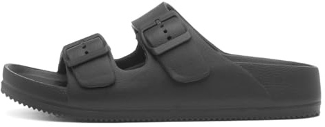 Shoe Zone - Womens Black Double Buckle EVA Mule Slip On Sandal
