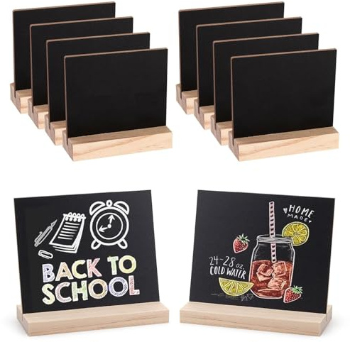 Lot de 10 Ardoise Craie,10 x 7.5cm pour Fête,Bar,Style Minimaliste (Noir) | Mini Ardoise Buffet,Réutilisable,Mini Tableau Noir,Résistant,Pancarte Ardoises,pour Restauration,Buffet,Mariage