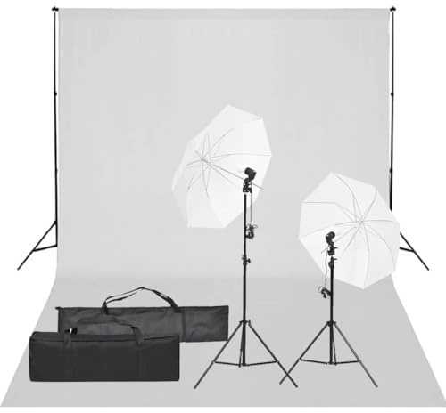 Kaloriko Fotostudioset med LED-dagsljuslampor 5 500 K, aluminiumstativ 78–230 cm, 2 vita skärmar 84 cm, bakgrundssystem 500 x 300 cm, dimbar, skuggfri för fotografering, streaming