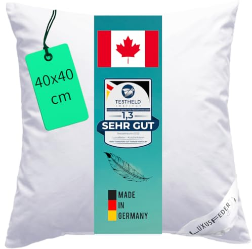 Luxusfeder Daunenkissen 40x40cm - Bezug 100% Baumwolle - Kopfkissen mit Daunenfüllung 200g - Daunen Kissen - Sofakissen, Kissenfüllung, Kisseninlett