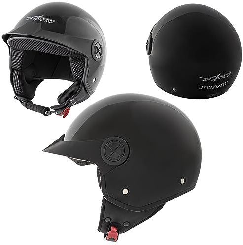 Motorradhelm Quad Roller Offenes Jet Helm Custom ECE 22 06 Polierten Schwarz M