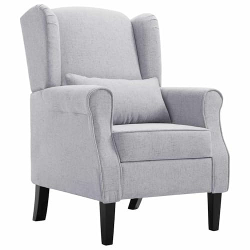 vidaXL Poltrona con Cuscino Artigianale Classica Design Elegante Seggiola Arredo Casa Telaio e Gambe in Legno Grigio Chiaro in Tessuto