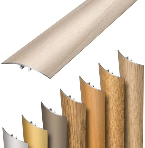 Dalsys Perfil transición autoadhesivo 93cm x 37mm Roble rústico aluminio | Encajar o pegar, perfil de compensación de altura, para laminado y vinilo, listón de transición de suelo