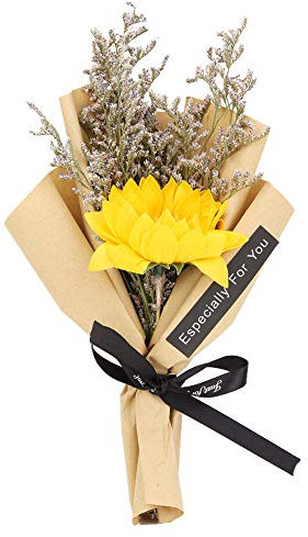 BORDSTRACT Bouquet di Fiori secchi, Girasole essiccato Naturale per la Decorazione di Foto di Matrimonio sul Tavolo da Pranzo(Giallo)