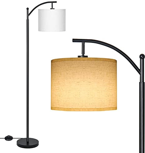 Aomeya Led Floor Lamps Classic Arc Energy Saving Standing Lamp with Hanging Lamp Shade and 9W Led Bulb for Living Room Bedroom Office, E27 Socket, Warm White,Floor lamp (A)