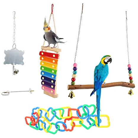 Jouets de Poulet pour Poules Poulet, Jouets de Balançoire de Poulet Colorés Support de Perche, Ensemble de Jouets de Poulet 5 Pièces Coloré Poulet Légumes Brochette Porte-fruits Jouet de Balançoire Po