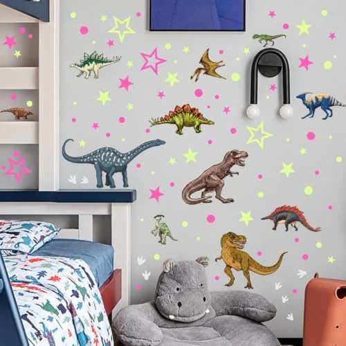 WandSticker4U® - 377-Piece Wall Stickers DIN Luminous I Wall Sticker Dinosaur Children Dino Luminous Stickers Children's Room Stars I Wall Sticker Boy Luminous Dinosaur Luminous Stars