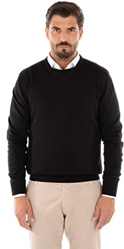 Maglione Uomo Invernale in Lana Merinos Made in Italy Pullover Girocollo Regular Fit (as6, Alpha, x_l, Regular, Regular, Nero, XL)