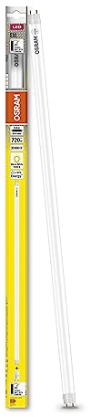 OSRAM LED TUBE T8 18 EM PC 600 mm, tubo LED lineal, 6,6W, 720lm, 3000K, luz blanca cálida, reemplazo LED para tubos fluorescentes T8 con casquillo G13, larga vida, optimo consumo de energía