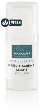 MANAROSE Gesichtscreme Leicht Hyaluron I für trockene Haut I Anti-Aging I vegan I 50 ml Gesichtscreme für Damen & Herren I zertifizierte Bio-Kosmetik