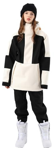 HOUZONIY Homme Femme Combinaison de Ski, Ensemble de Vestes et Pantalons de Ski Pour Femme, Combinaison de Ski Hommes Mode Casual Épais Chaud Snowboard Skisuit(T2152+Noir Blanc S)