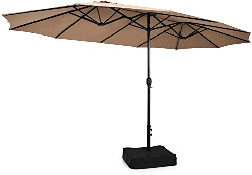 COSTWAY Doppelsonnenschirm mit Ständer, 451,5 x 264 cm, Sonnenschirm Groß XXL, UPF 50+, Gartenschirm mit Kurbel, Terrassenschirm, Marktschirm für Garten, Terrasse & Pool (Braun)