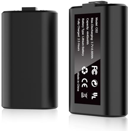 Paquete de 2 baterías recargables para X-box Series X|S/ One, 4440 mWh, 3,7 V, para X-box One/One S/One X/One Elite, todos los controladores X-box soportan el uso mientras se carga (incluye 2 baterías