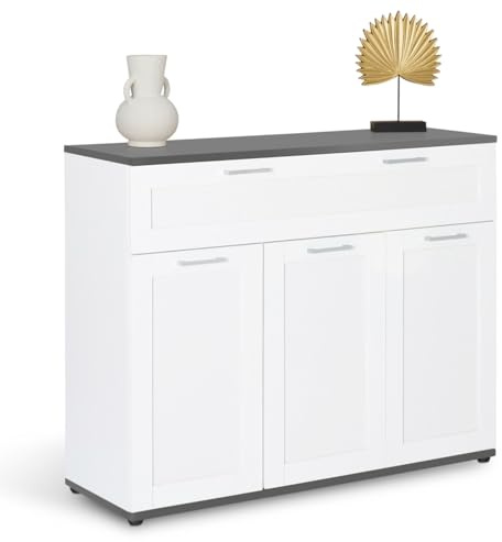 IDMarket - Aparador de 100 cm Vito, 3 puertas y 1 cajón, placa blanca y gris