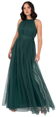 Anaya with Love Damen Ladies Maxi Dress for Women Halter Neck Long Sleeveless Belt A Line Evening Gown Ball Prom Wedding Guest Bridesmaid Kleid, Emerald Green, 46 EU