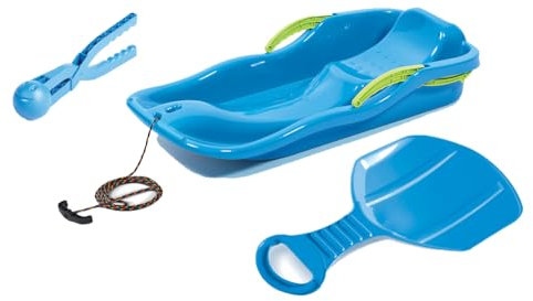 Tymar Schlitten Bob, Kinderbob mit Bremsen und schneeballzange und schneerutscher, Kinder(RaceSET; Blau)