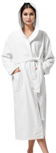 KAHAF COLLECTION WOMEN Hooded BATHROBE (US, Alpha, Large, Regular, Regular, White)