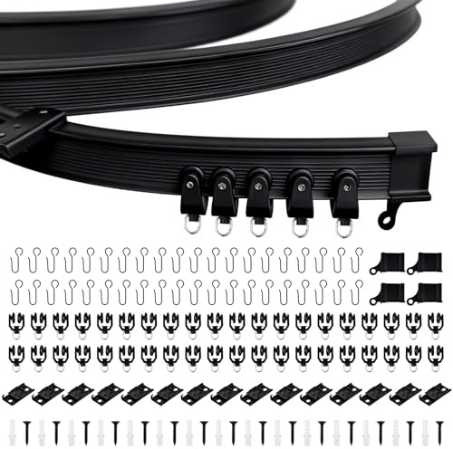 Rail de rideau de plafond flexible- Avec roulettes silencieuses - Pour baie vitrée - Idéal pour fenêtre de douche, séparateur de pièce de camping-car, intimité et décoration de la maison (noir, 5m)