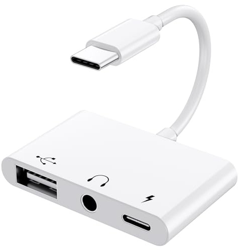 Adaptador USB C a Jack 3.5 mm, 3 en 1 Adaptador USBC a USB Conector de Audio Auriculares 3.5mm y Cargador PD Compatible con iPhone 17/15/16/Pad Otros Dispositivos Tipo-C, Adapter Tipo C a Jack