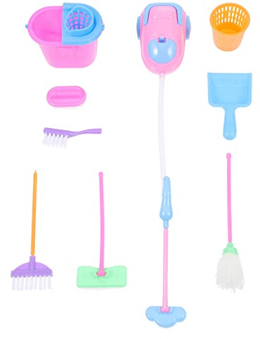 SUPVOX 9pcs Cleaning Toys Mini Cleaning Equipment Colourful Pretend Play House Set for Children Role Play Simulation Sanitary Ware Toy Safe Rounded Corners Random Color