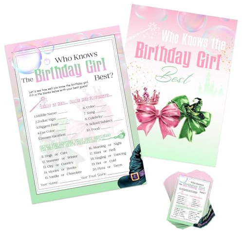 Who Knows The Birthday Girl Best Women Party Game Cards 24PCS, Witch Birthday Party Double-sided Game Cards Essential Game Props for Women Sleepover Night Parties Supplies Decorations