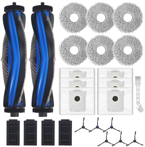 ACOMTUO 25 pezzi Accessori per ECOVACS DEEBOT T50 PRO Omni/T50 Omni/T50,2 Spazzole Principali, 6 Panni, 6 Sacchetti Raccoglipolvere, 6 Spazzole Laterali, 4 Filtri, 1 Spazzola di Pulizia