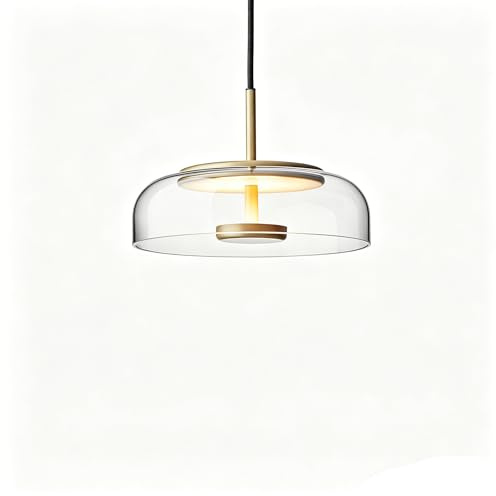 S-Cevada Suspension LED Moderne 12W avec 3 Températures de Couleur, Lampe Suspendue en Verre avec Détails Métalliques pour Îlot de Cuisine, Salle à Manger, Chambre et Couloir (transparent)
