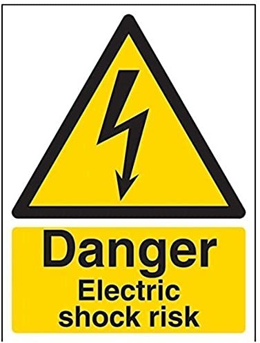 V Safety 68019AN-S Danger, Electric Shock Risk Warning Sign - Portrait - 150mm x 200mm - Self Adhesive Vinyl, Black/Yellow