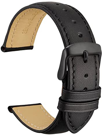 WOCCI 20mm Vintage Leather Watch Band with Black Buckle, Replacement Bands (Black)