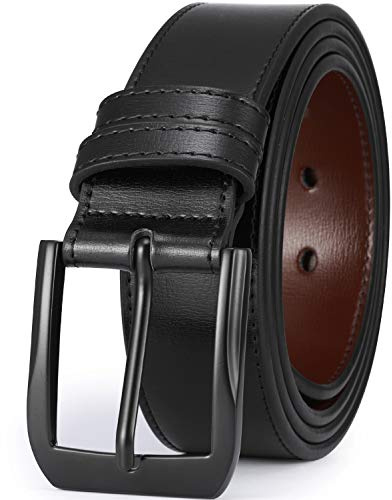 beltox fine Men’s Casual Leather Jeans Belts 1 1/2” Wide 4MM Thick Alloy Prong Buckle Work Dress Belt for Men（Black Belt with Black Buckle，50-52）