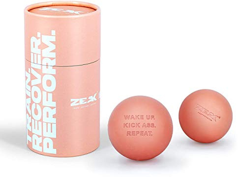 2 ZEAK Lacrosse Massage Balls for Myofascial Release, Trigger Point Therapy, Muscle Pain and Tension, Yoga, Aid Therapeutic Recovery, Fascia Release, Deep Tissue-Solid Rubber Ball Construction (Blush)