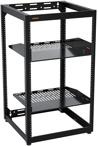 ECHOGEAR 20U Open Frame Rack - Heavy Duty 4 Post Design rymmer alla dina nätverk och AV-utrustning - Inkluderar 2 ventilerade hyllor och är väggmonterbara