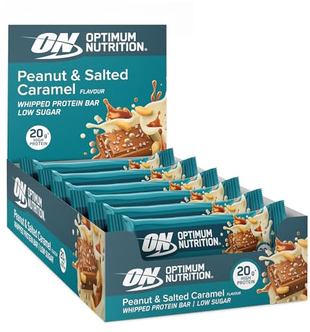 Optimum Nutrition Whipped Protein Bars, Healthy Low Calorie Snacks, Low Carb Low Sugar, Workout Snack for Men and Women, Peanut & Salted Caramel Flavour, 10 x 65g