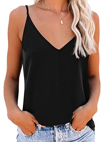 NONSAR Camiseta interior con tirantes finos ajustables estilo espagueti para mujer, camiseta básica, camisola, Negro , S