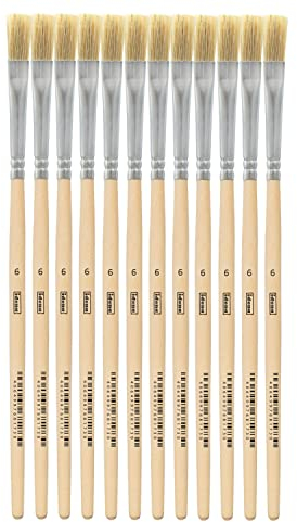 Idena 90095 - Pinceles de cerdas, tamaño 6, con mango de madera sin pintar, juego de 12, pinceles para pintar para escolares artistas aficionados