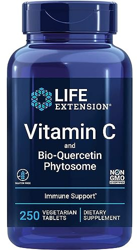 Life Extension, Vitamina C e Quercetina Biologica Fitosoma, 1000mg/15mg, Altamente Dosato, 250 Compresse vegane, Testato in Laboratorio, Senza Glutine, Vegetariano, Senza Soia, Non OGM
