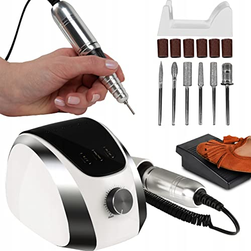 Maltec Profi Nagelfräser 68W Elektrische Nagelfeile Set 35000 U/Min | Mit Fußpedal Und Bits für Manicure Pedicire