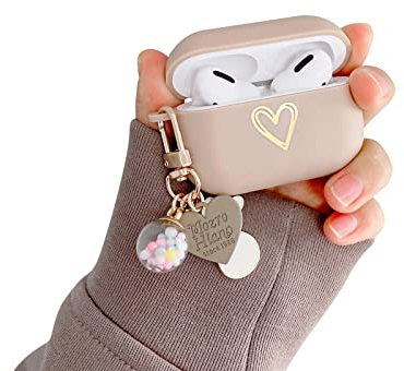 Ownest Kompatibel mit Airpods Pro 2 Hülle, Silikon Aesthetic Girls Golden Love Herz Muster Airpods Pro 2 Case mit Schlüsselanhänger mit Cute Glücks Ball AirPods Schutzhülle - Braun -P
