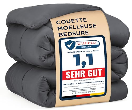 BEDSURE Edredón de 155 x 220 cm, para todo el año, edredón de 155 x 220 cm, para las 4 estaciones, certificado Öko-Tex, 300 g/m², color gris, suave y cálido, para alérgicos