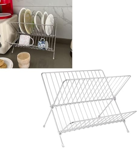 Estante De Secado De Platos Estante De Secado De Platos Plegable Y Plegable Estantes De Platos Estantes De Secado De Platos De Acero Inoxidable Para Mostrador De Cocina Forma De X Plato De Cena De 2 N